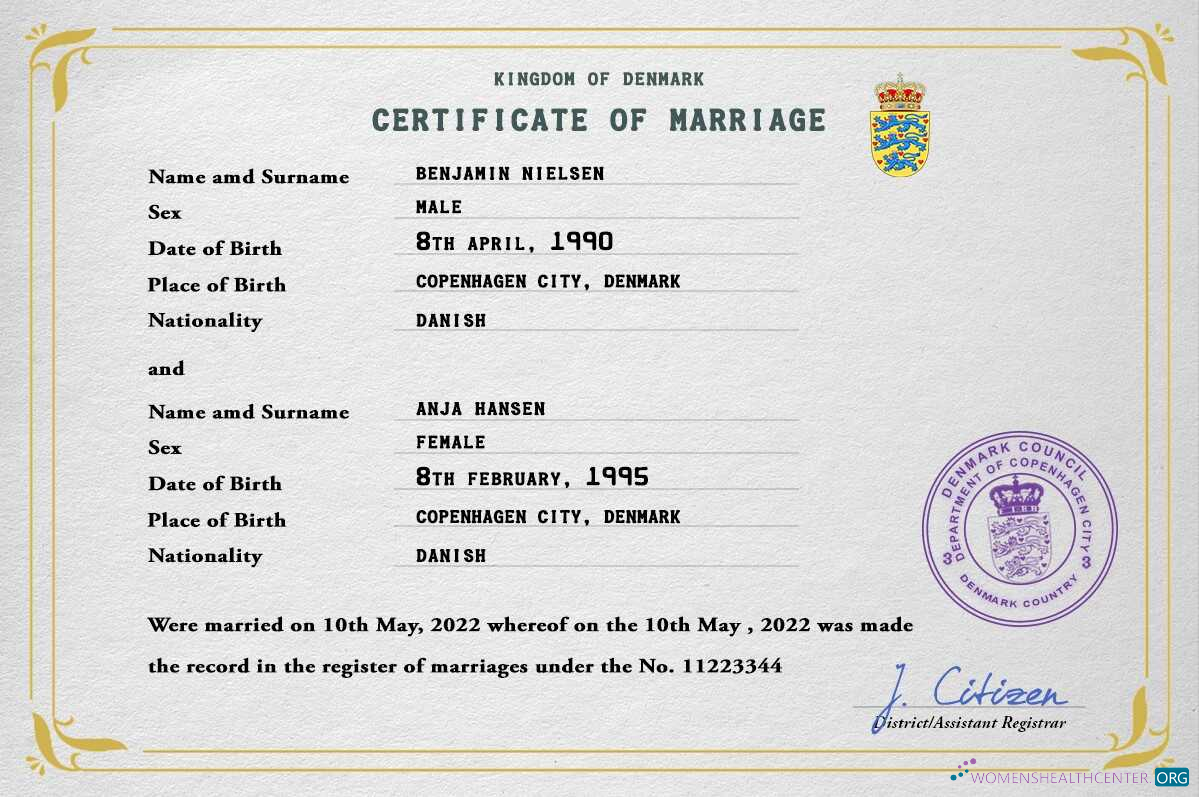 Download Denmark marriage certificate PSD template Photoshop template